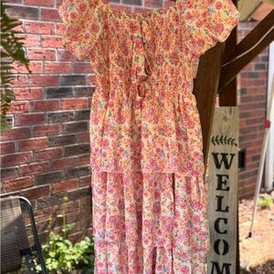 Simply Southern Pink and Cream Floral Tiered Dress